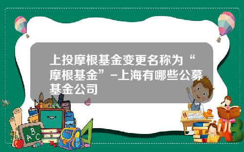 上投摩根基金变更名称为“摩根基金”-上海有哪些公募基金公司