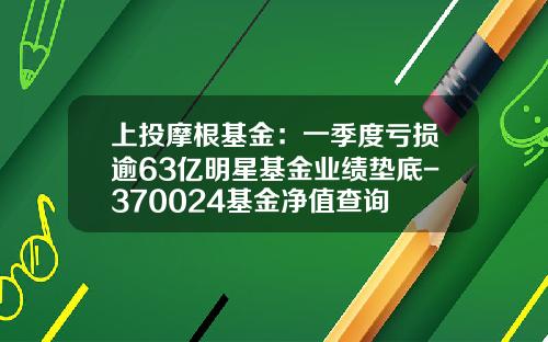 上投摩根基金：一季度亏损逾63亿明星基金业绩垫底-370024基金净值查询