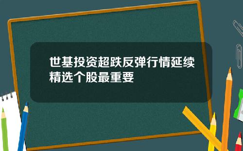 世基投资超跌反弹行情延续精选个股最重要