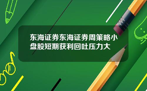 东海证券东海证券周策略小盘股短期获利回吐压力大