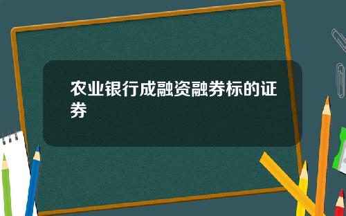 农业银行成融资融券标的证券