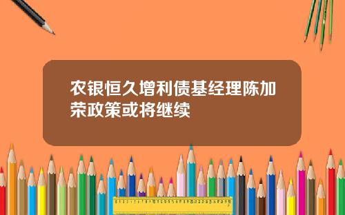 农银恒久增利债基经理陈加荣政策或将继续