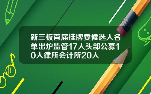 新三板首届挂牌委候选人名单出炉监管17人头部公募10人律所会计所20人