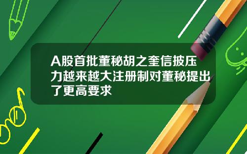 A股首批董秘胡之奎信披压力越来越大注册制对董秘提出了更高要求