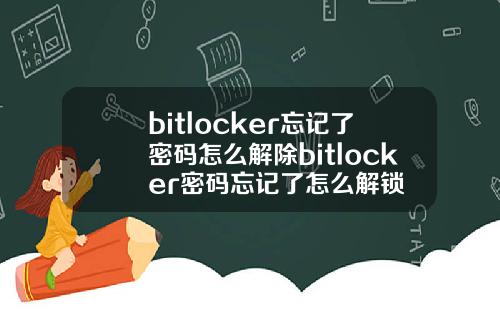 bitlocker忘记了密码怎么解除bitlocker密码忘记了怎么解锁