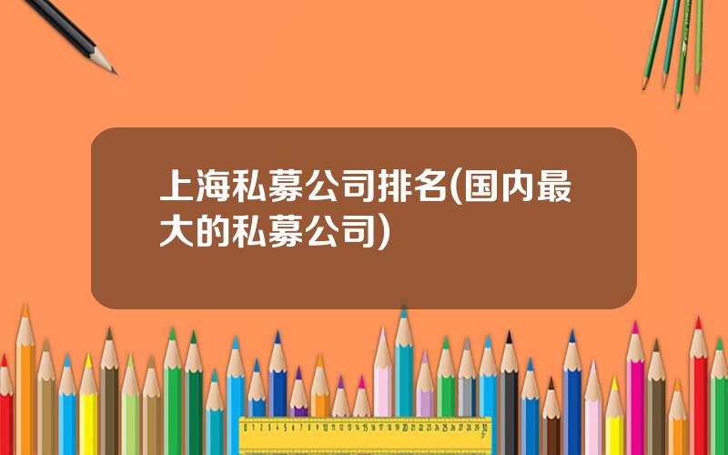 上海私募公司排名(国内最大的私募公司)