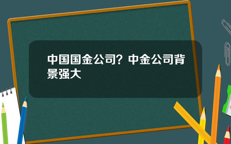 中国国金公司？中金公司背景强大